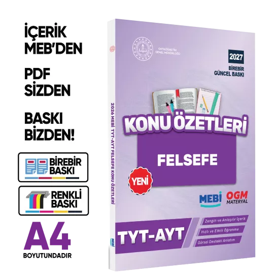 2027 YKS-TYT MEBİ-OGM Felsefe Pratik Konu Özet Kitabı RENKLİ A4 Boyut Görsel Destekli BASKI ÜCRETİ