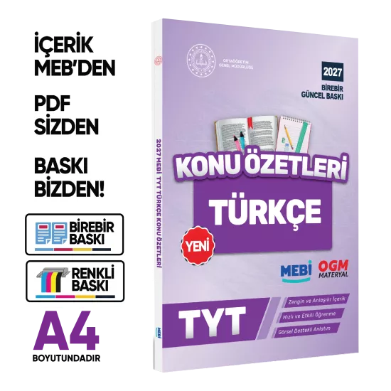 2027 YKS-TYT MEBİ-OGM Türkçe Pratik Konu Özet Kitabı RENKLİ A4 Boyut Görsel Destekli BASKI ÜCRETİ