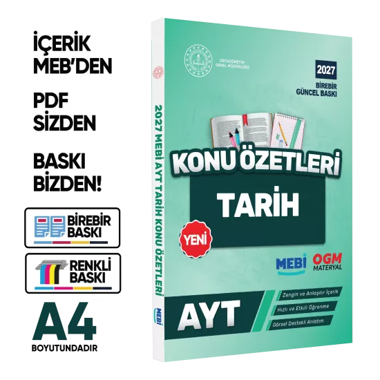 2027 YKS-AYT MEBİ-OGM Tarih Pratik Konu Özet Kitabı RENKLİ A4 Boyut Görsel Destekli BASKI ÜCRETİ