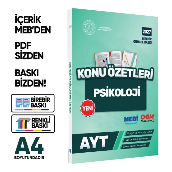 2027 YKS-AYT MEBİ-OGM Psikoloji Pratik Konu Özet Kitabı RENKLİ A4 Boyut Görsel Destekli BASKI ÜCRETİ