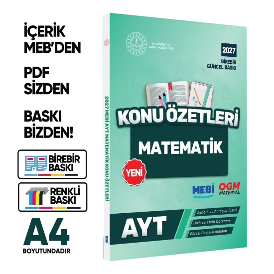 2027 YKS-AYT MEBİ-OGM Matematik Pratik Konu Özet Kitabı RENKLİ A4 Boyut Görsel Destekli BASKI ÜCRETİ