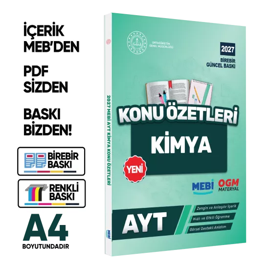 2027 YKS-AYT MEBİ-OGM Kimya Pratik Konu Özet Kitabı RENKLİ A4 Boyut Görsel Destekli BASKI ÜCRETİ