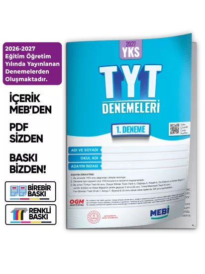 2027 YKS-TYT MEBi ONLİNE Türkiye Geneli 1. Deneme  Büyük Boy RENKLİ BASKI ÜCRETİ