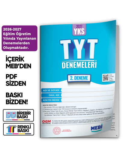 2027 YKS-TYT MEBi ONLİNE Türkiye Geneli 2. Deneme  Büyük Boy RENKLİ BASKI ÜCRETİ