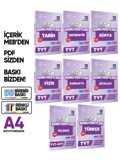 2027 YKS-TYT MEBİ-OGM Pratik Konu Özet Kitap SETİ RENKLİ A4 Boyut Görsel Destekli BASKI ÜCRETİ