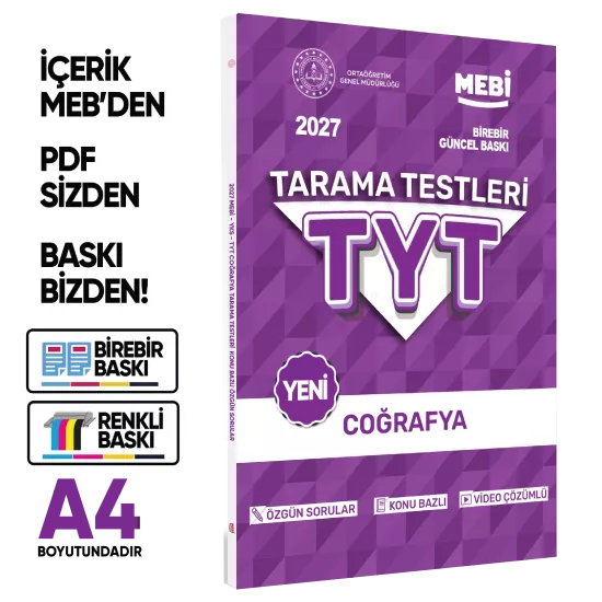2027 YKS-TYT MEBİ-OGM Coğrafya Özgün Tarama Testleri Kitabı A4 Boyut Renkli Görsel BASKI ÜCRETİ