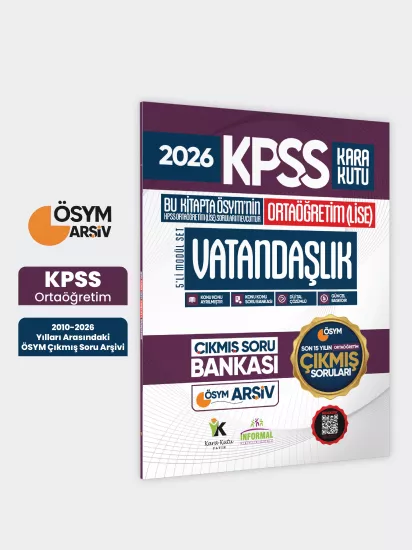 2026 FULLOrtaöğretim KPSS Vatandaşlık Kara Kutu ÖSYM Çıkmış Soru Bankası Son 15 Yıl(Sadece Lise)