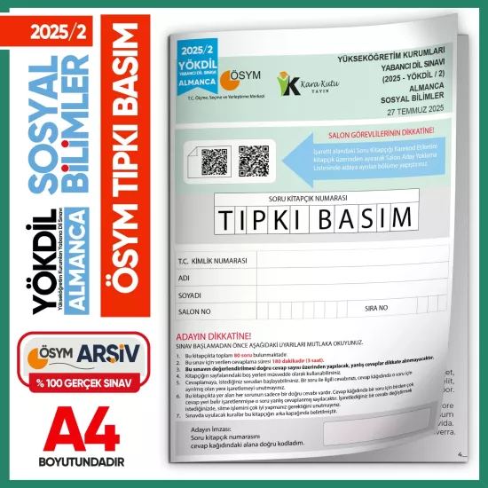 2025/2 YÖKDİL Almanca Sosyal Bilimler ÖSYM Çıkmış Soru Tıpkı Basım Deneme Kitapçığı Türkiye Geneli