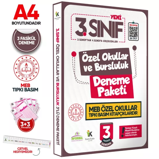 3.Sınıf Özel Okullar ve Bursluluk Hazırlık MEB Tıpkı Basım Deneme 3lü Fasikül SETİ