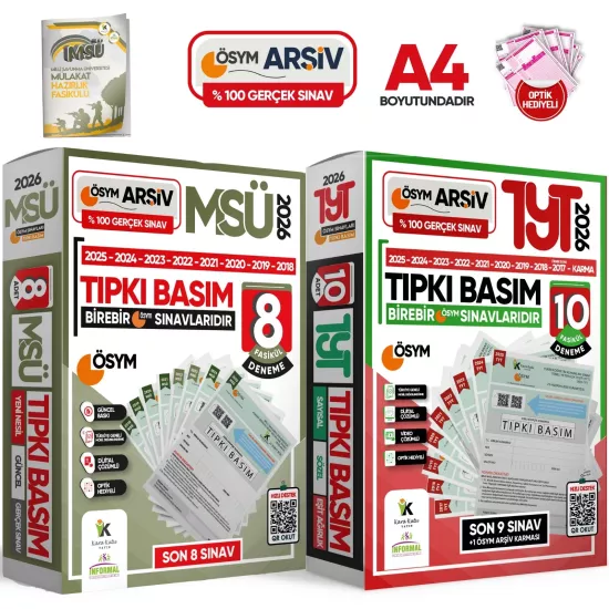 2026 YKS-TYT-MSÜ ÖSYM Çıkmış Soru Tıpkı Basım 18li (10+8) Deneme Paketi Video Çözümlü Türkiye Geneli