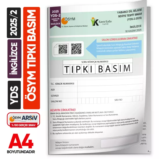 YDS 2025/2 Kasım ÖSYM Tıpkı Basım Çıkmış Soru Deneme Kitapçığı Yeni Baskı Çözümlü Türkiye Geneli