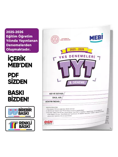2026 YKS-TYT MEB ONLİNE Türkiye Geneli 8. Deneme  Büyük Boy Renkli BASKI ÜCRETİ