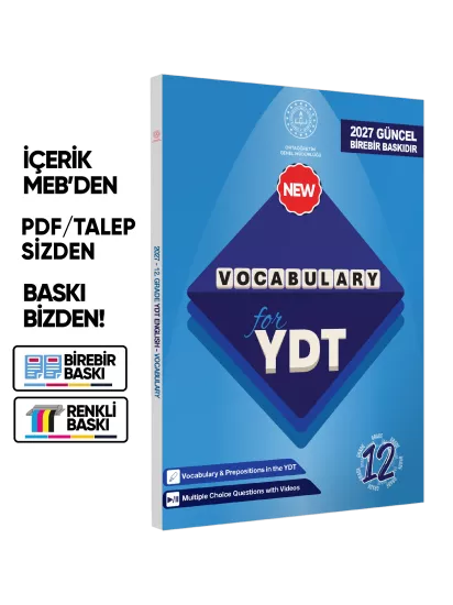 2027 YDT MEBİ İngilizce 12.Sınıf Vocabulary Kelime Bilgisi Soru Bankası Kitabı Çözümlü BASKI ÜCRETİ