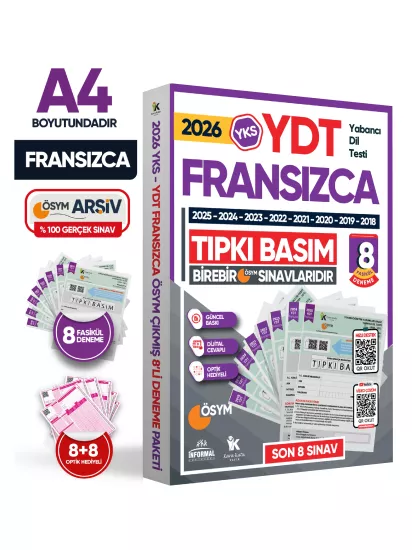 2026 YKS YDT (Yabancı Dil Testi) FRANSIZCA ÖSYM Çıkmış Soru Tıpkı Basım Deneme Paketi 8li Türkiye G.
