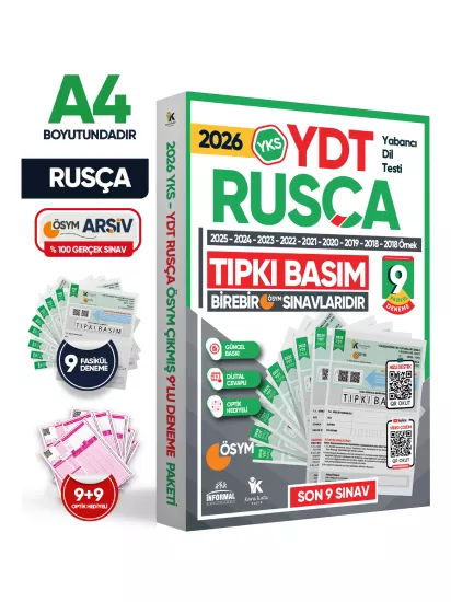 2026 YKS YDT (Yabancı Dil Testi) RUSÇA ÖSYM Çıkmış Soru Tıpkı Basım Deneme Paketi 9lu Türkiye Geneli
