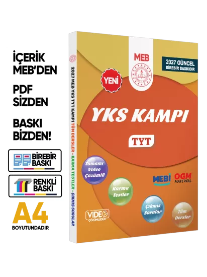 2027 YKS-TYT KAMPI MEBİ Tüm Dersler Soru Bankası Video Çözümlü (A4 Boyutu-Renkli Baskı)BASKI ÜCRETİ