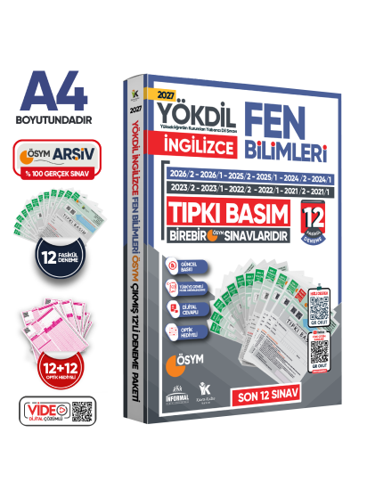 2027 YÖKDİL İngilizce FEN BİLİMLERİ ÖSYM Çıkmış Soru Tıpkı Basım Deneme Paketi 12li Türkiye Geneli
