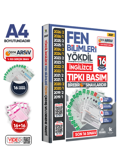 2027 YÖKDİL İngilizce FEN BİLİMLERİ ÖSYM Çıkmış Soru Tıpkı Basım Deneme Paketi 16li Türkiye Geneli