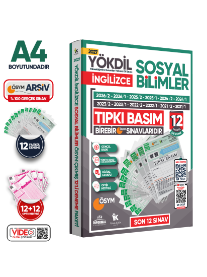 2027 YÖKDİL İngilizce SOSYAL BİLİMLER ÖSYM Çıkmış Soru Tıpkı Basım Deneme Paketi 12li Türkiye Geneli