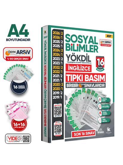 2027 YÖKDİL İngilizce SOSYAL BİLİMLER ÖSYM Çıkmış Soru Tıpkı Basım Deneme Paketi 16li Türkiye Geneli