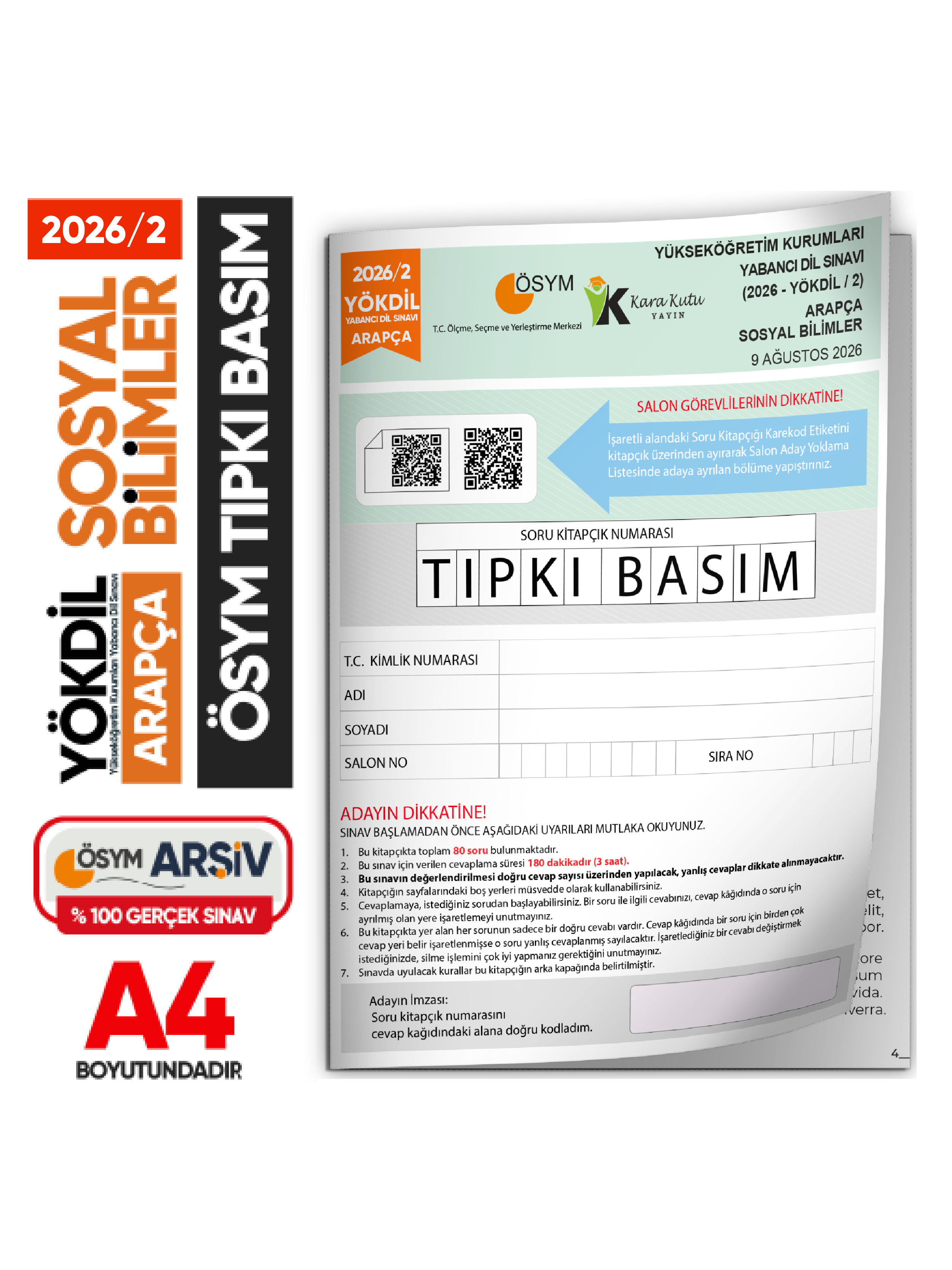 2026/2 YÖKDİL Arapça SOSYAL Bilimler ÖSYM Çıkmış Soru Tıpkı Basım Deneme Kitapçığı Türkiye Geneli
