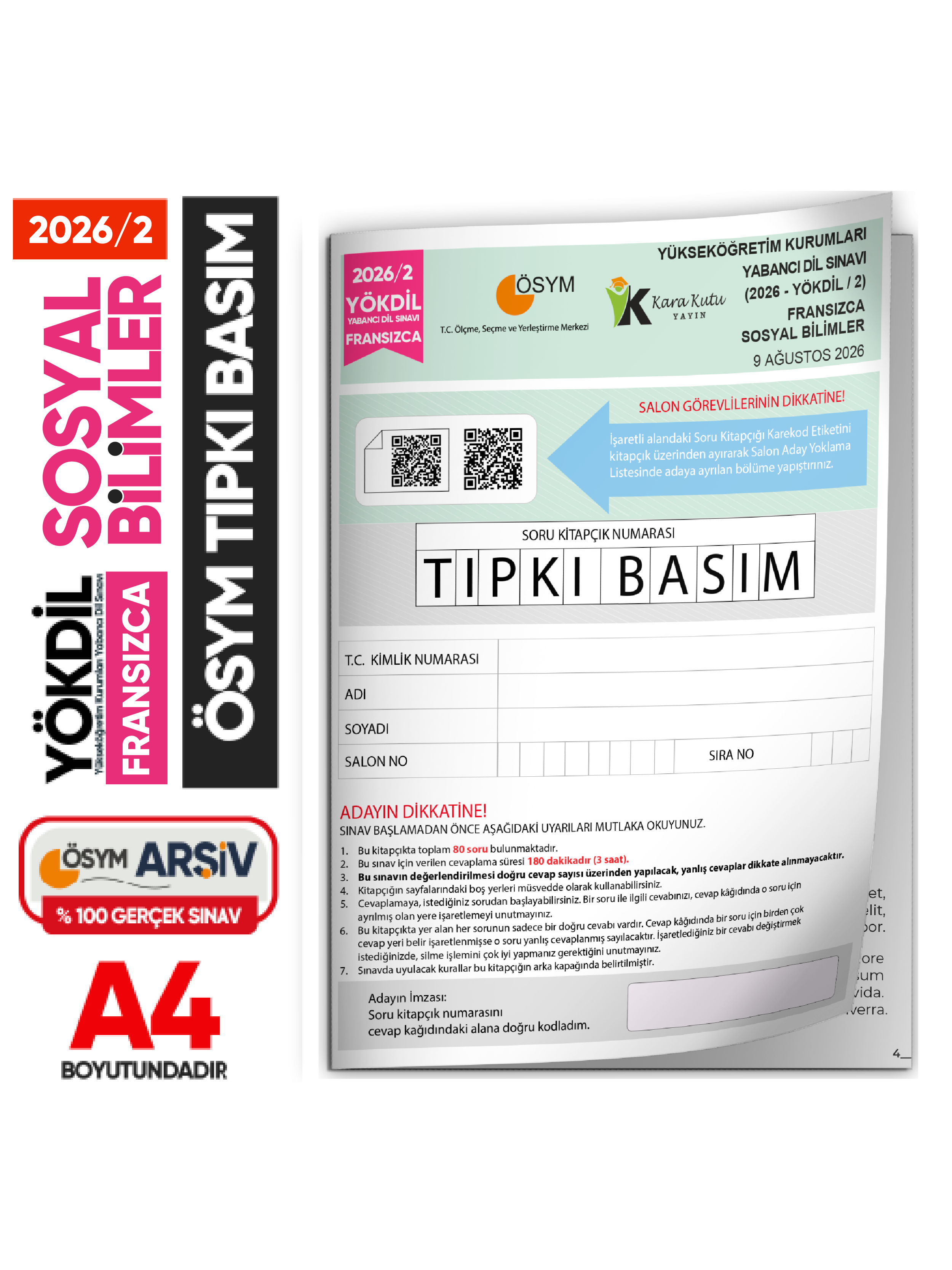 2026/2 YÖKDİL Fransızca SOSYAL Bilimler ÖSYM Çıkmış Soru Tıpkı Basım Deneme Kitapçığı Türkiye Geneli
