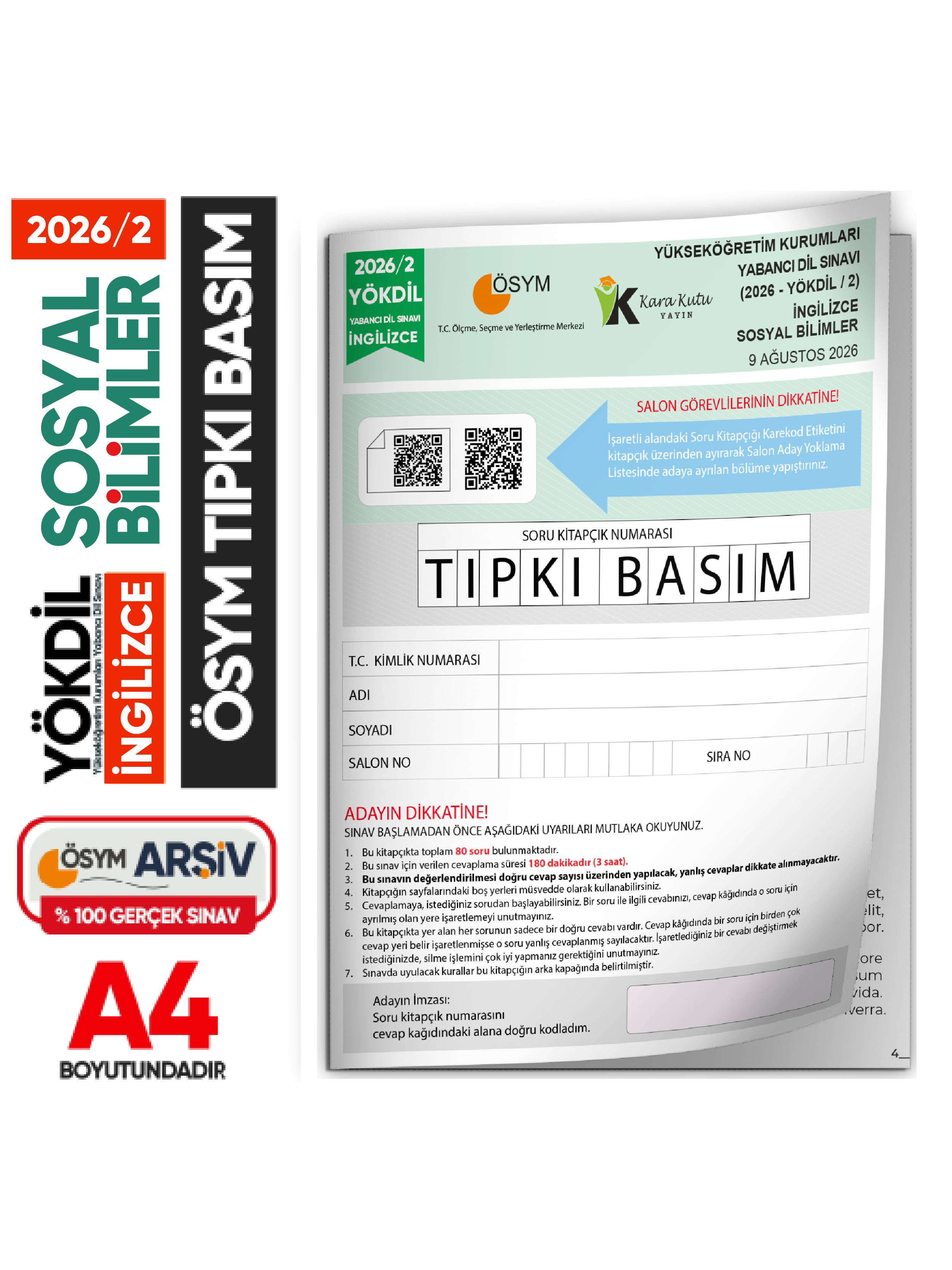 2026/2 YÖKDİL İngilizce SOSYAL BİLİMLER ÖSYM Çıkmış Soru Tıpkı Basım Deneme Kitapçığı Türkiye Geneli