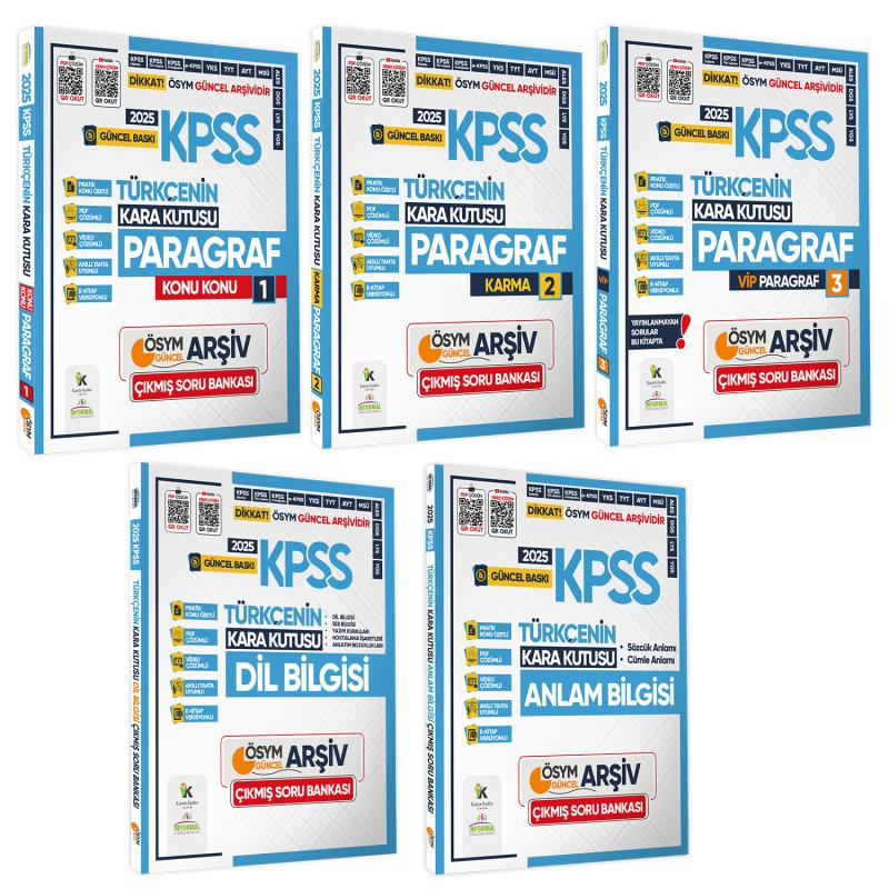2025 KPSS Türkçe Kara Kutu ÖSYM Çıkmış Soru Bankası 5li Set Konu Özetli Video/PDF Çözümlü