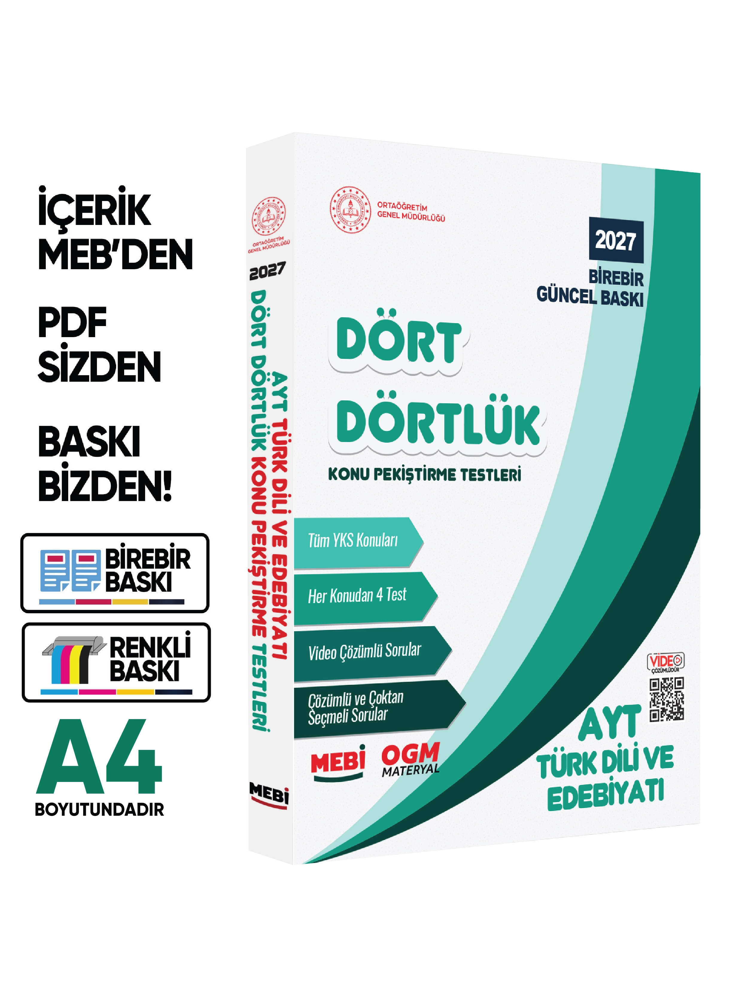 2027 YKS-AYT MEBİ-OGM Dört Dörtlük Türk Dili Edebiyatı Pekiştirme Testi Soru Bankası BASKI ÜCRETİ