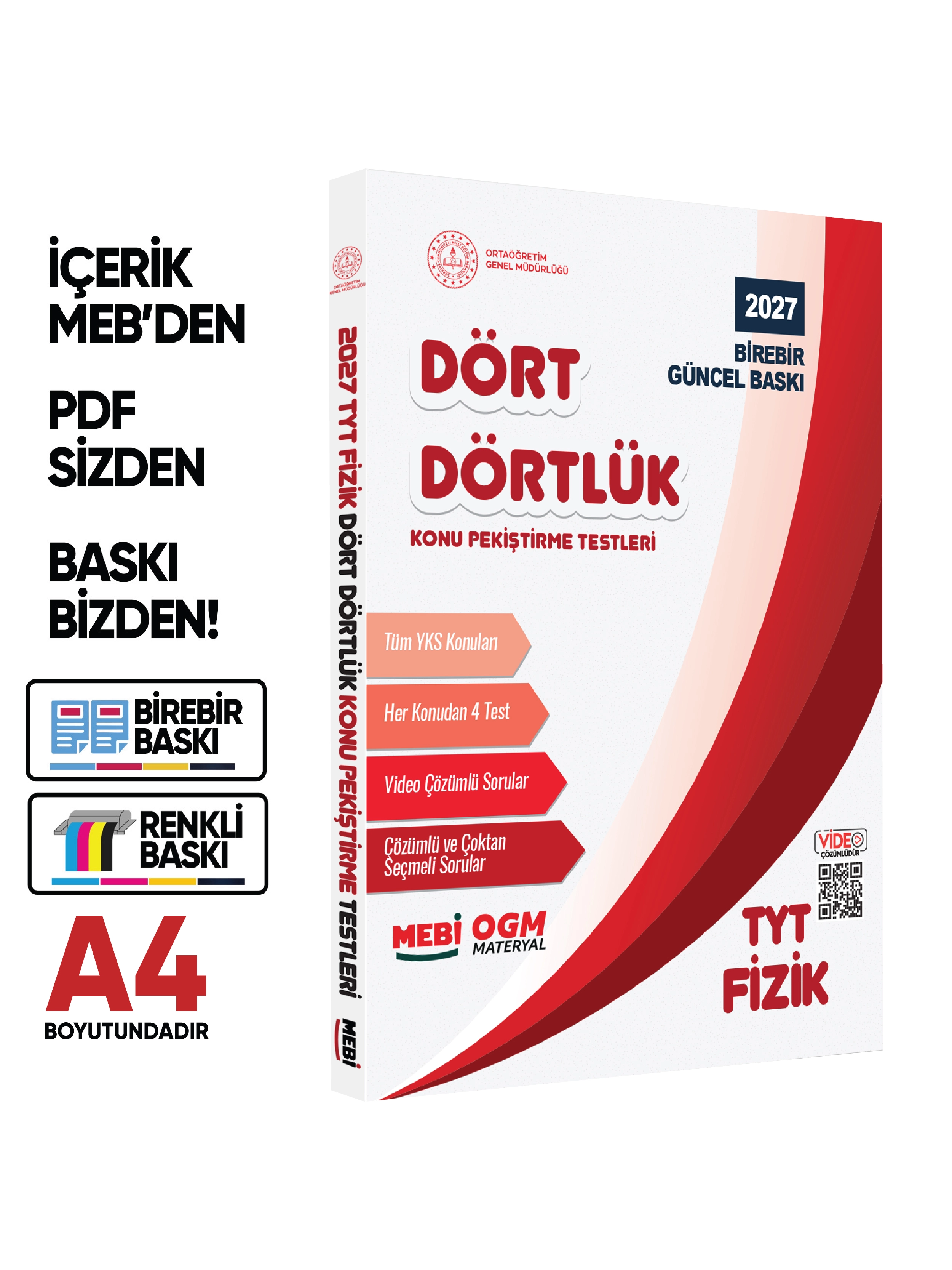 2027 YKS-TYT MEBİ-OGM Dört Dörtlük Fizik Pekiştirme Testi A4 Renkli Soru Bankası BASKI ÜCRETİ