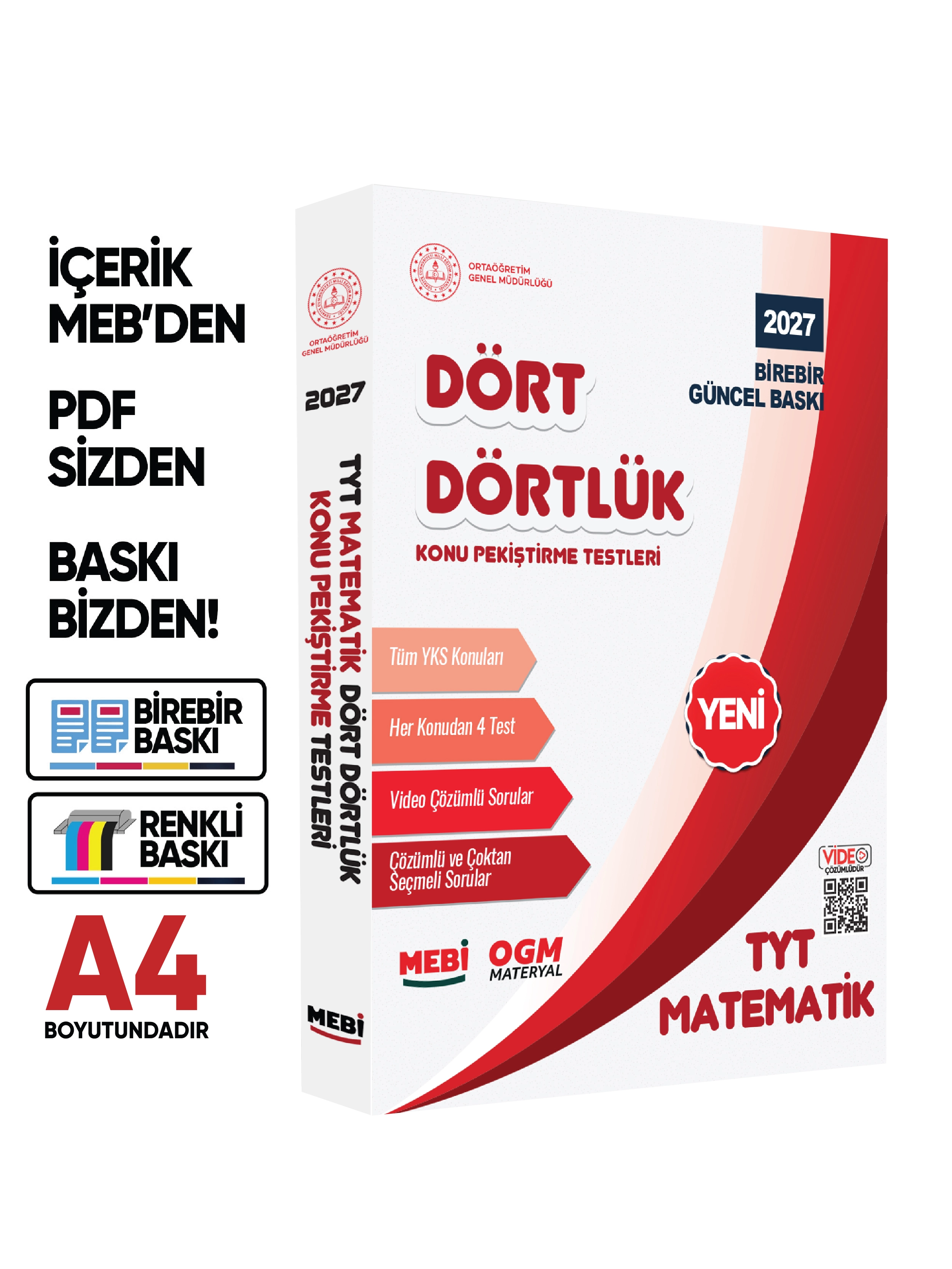 2027 YKS-TYT MEBİ-OGM Dört Dörtlük Matematik Pekiştirme Testi A4 Renkli Soru Bankası BASKI ÜCRETİ