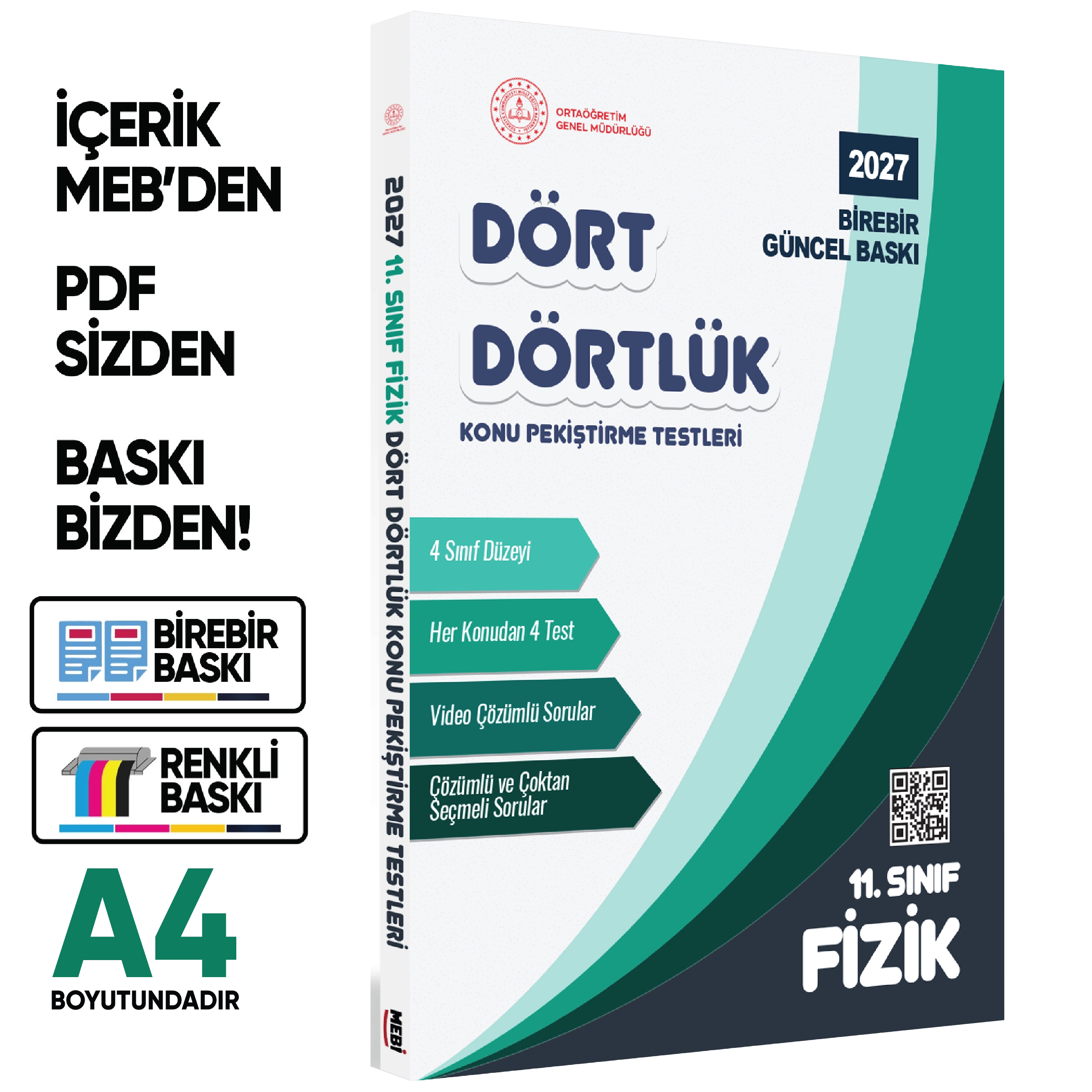 2027 MEBİ-OGM 11. Sınıf Dört Dörtlük Fizik Pekiştirme Testi A4 Renkli Soru Bankası BASKI ÜCRETİ