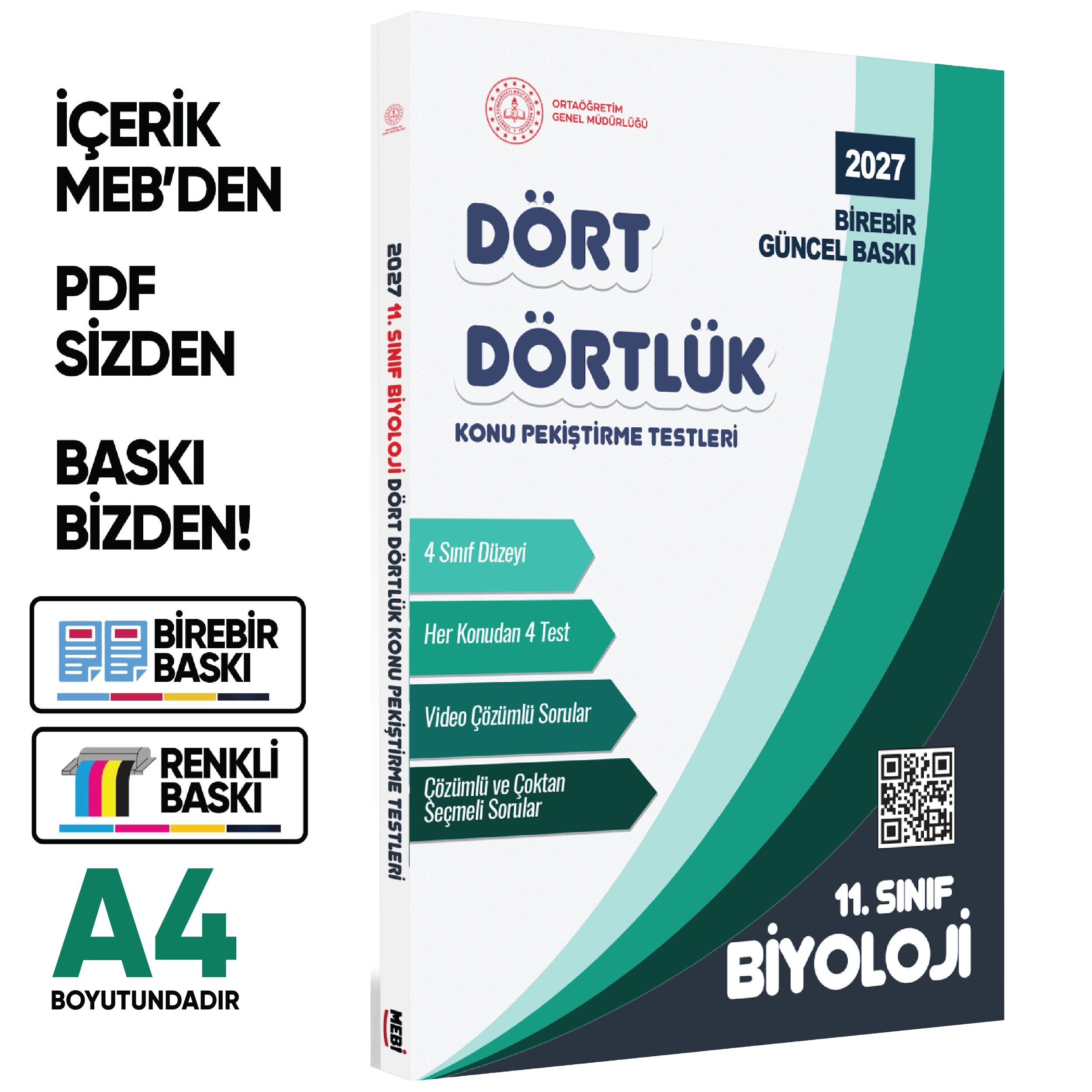 2027 MEBİ-OGM 11. Sınıf Dört Dörtlük Biyoloji Pekiştirme Testi A4 Renkli Soru Bankası BASKI ÜCRETİ