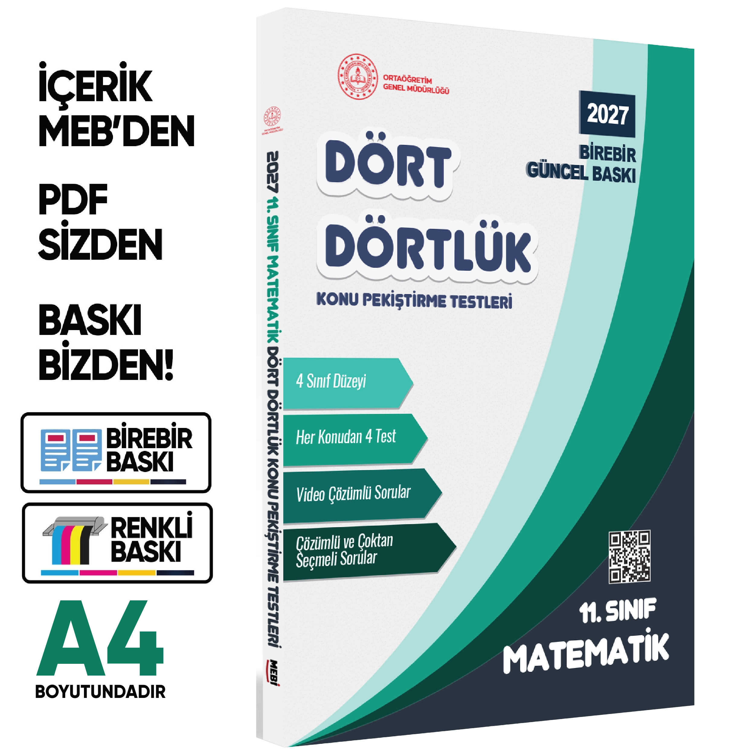 2027 MEBİ-OGM 11. Sınıf Dört Dörtlük Matematik Pekiştirme Testi A4 Renkli Soru Bankası BASKI ÜCRETİ