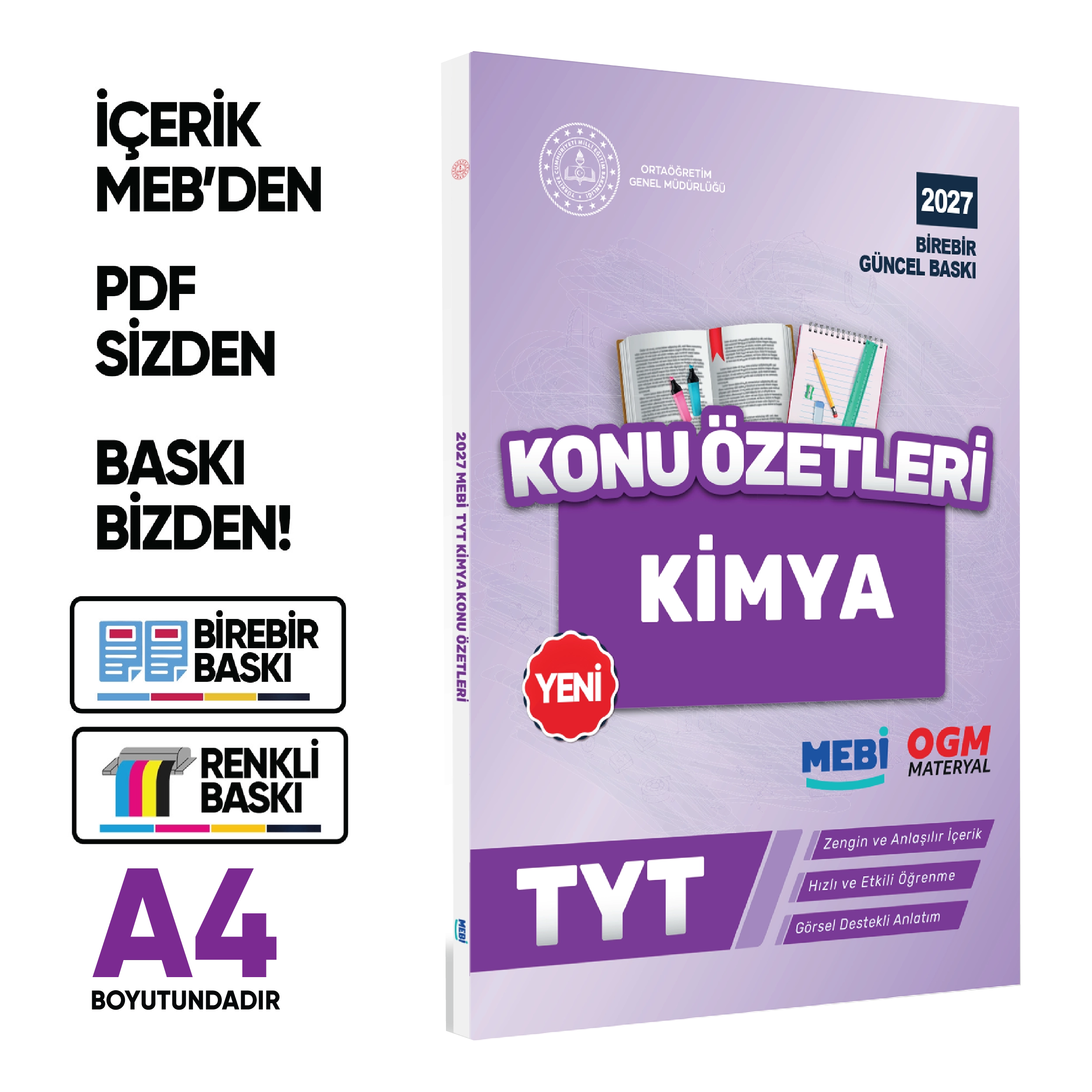 2027 YKS-TYT MEBİ-OGM Kimya Pratik Konu Özet Kitabı RENKLİ A4 Boyut Görsel Destekli BASKI ÜCRETİ