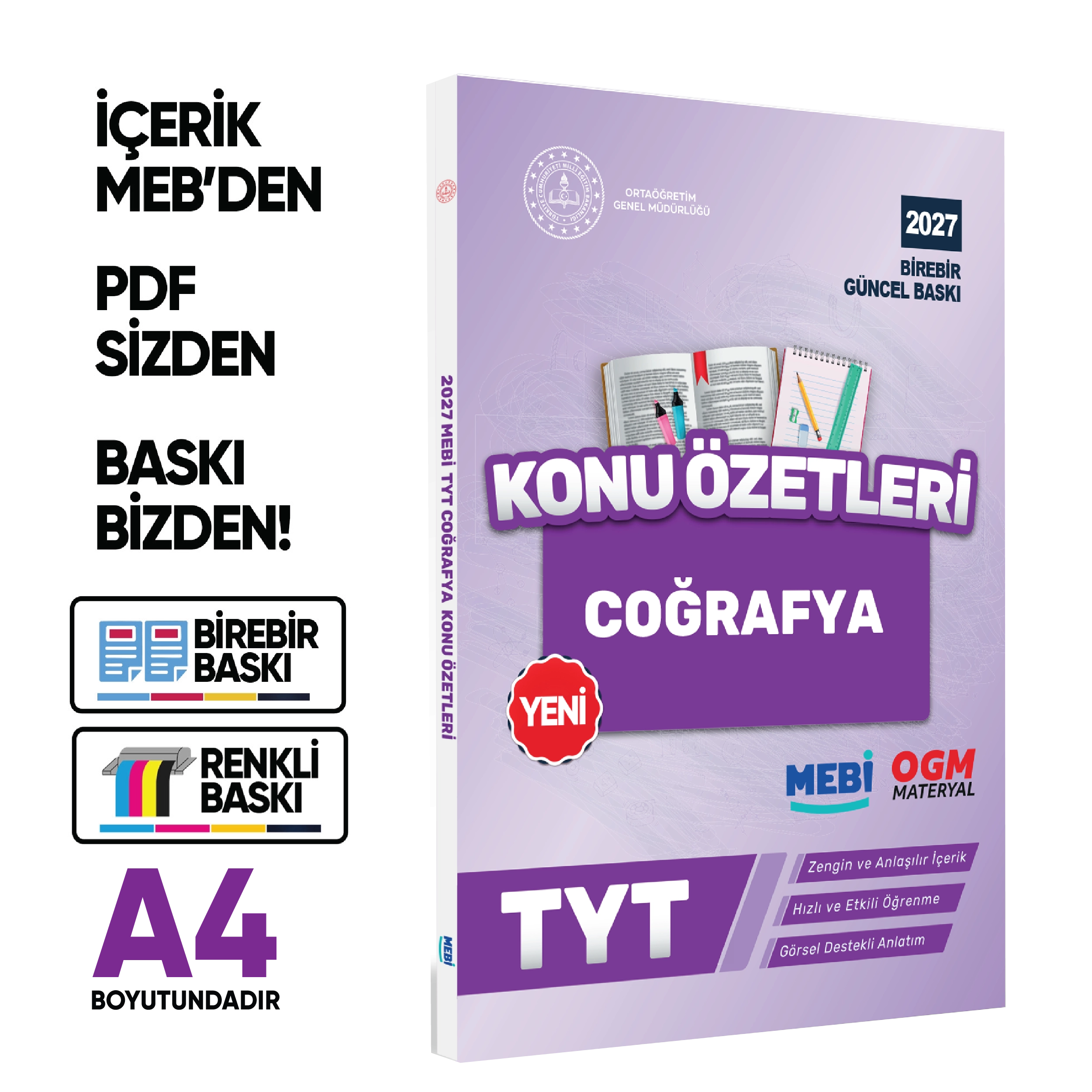 2027 YKS-TYT MEBİ-OGM Coğrafya Pratik Konu Özet Kitabı RENKLİ A4 Boyut Görsel Destekli BASKI ÜCRETİ