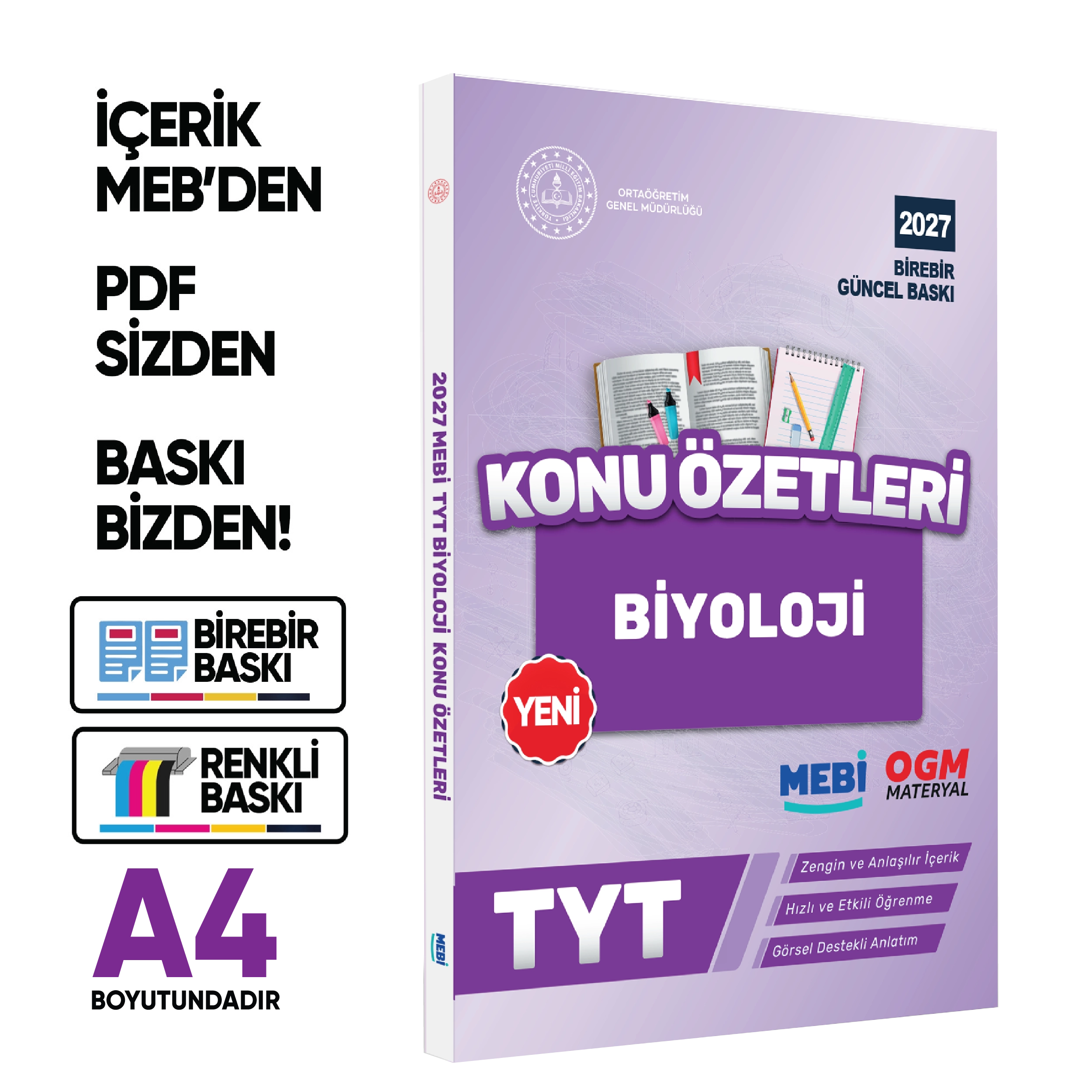 2027 YKS-TYT MEBİ-OGM Biyoloji Pratik Konu Özet Kitabı RENKLİ A4 Boyut Görsel Destekli BASKI ÜCRETİ