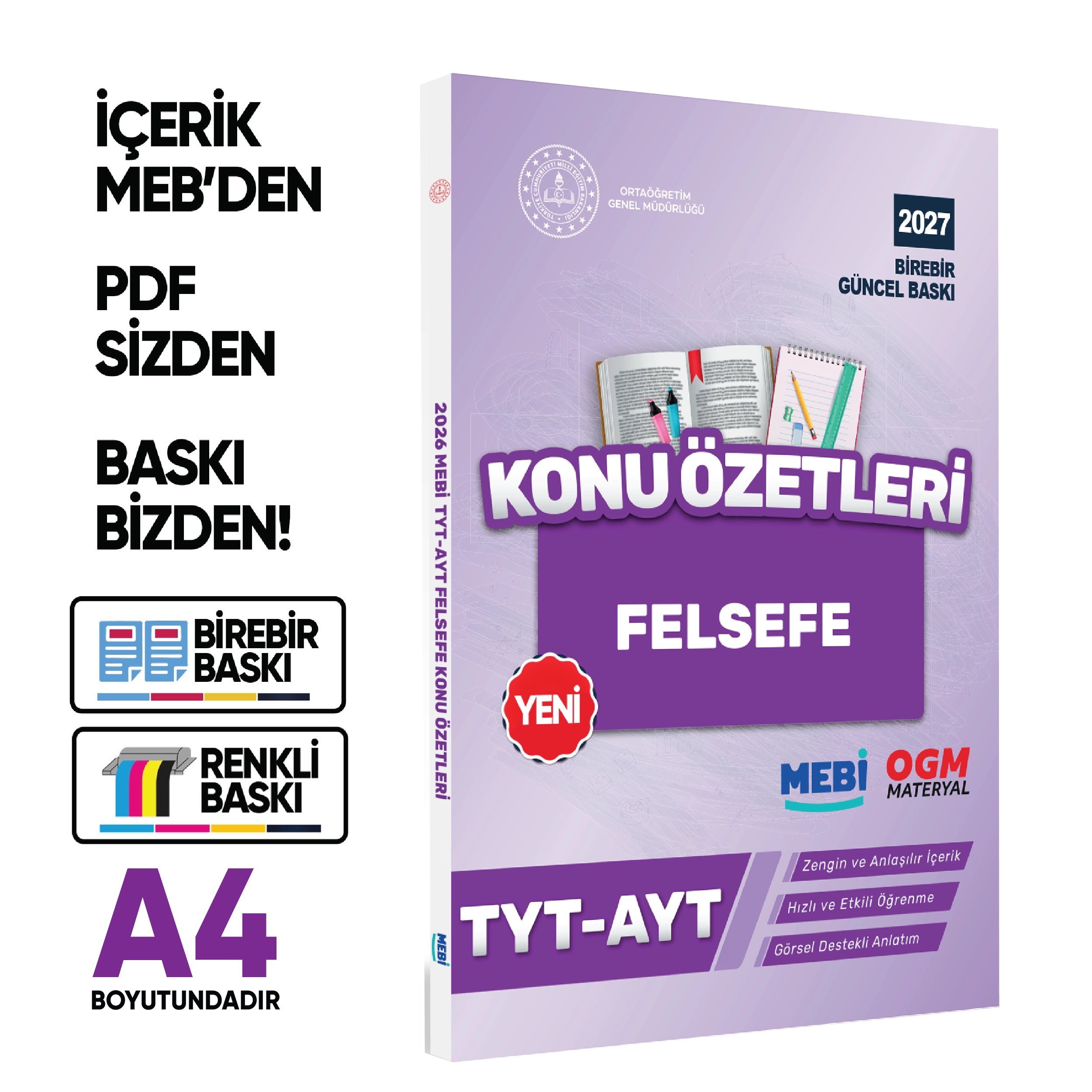 2027 YKS-TYT MEBİ-OGM Felsefe Pratik Konu Özet Kitabı RENKLİ A4 Boyut Görsel Destekli BASKI ÜCRETİ