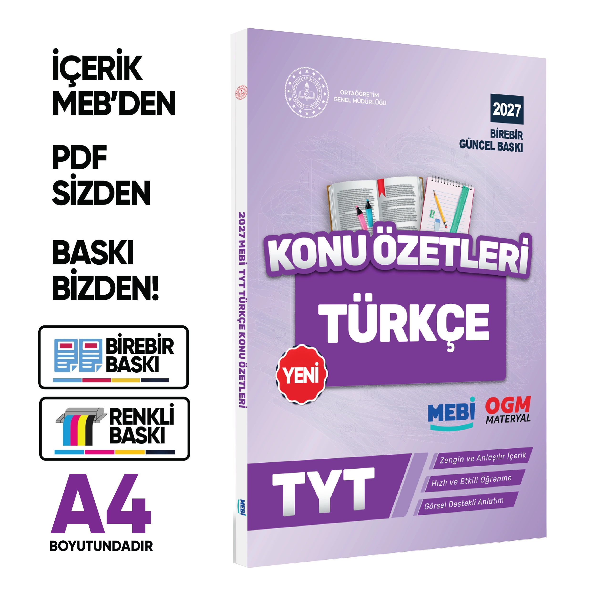 2027 YKS-TYT MEBİ-OGM Türkçe Pratik Konu Özet Kitabı RENKLİ A4 Boyut Görsel Destekli BASKI ÜCRETİ