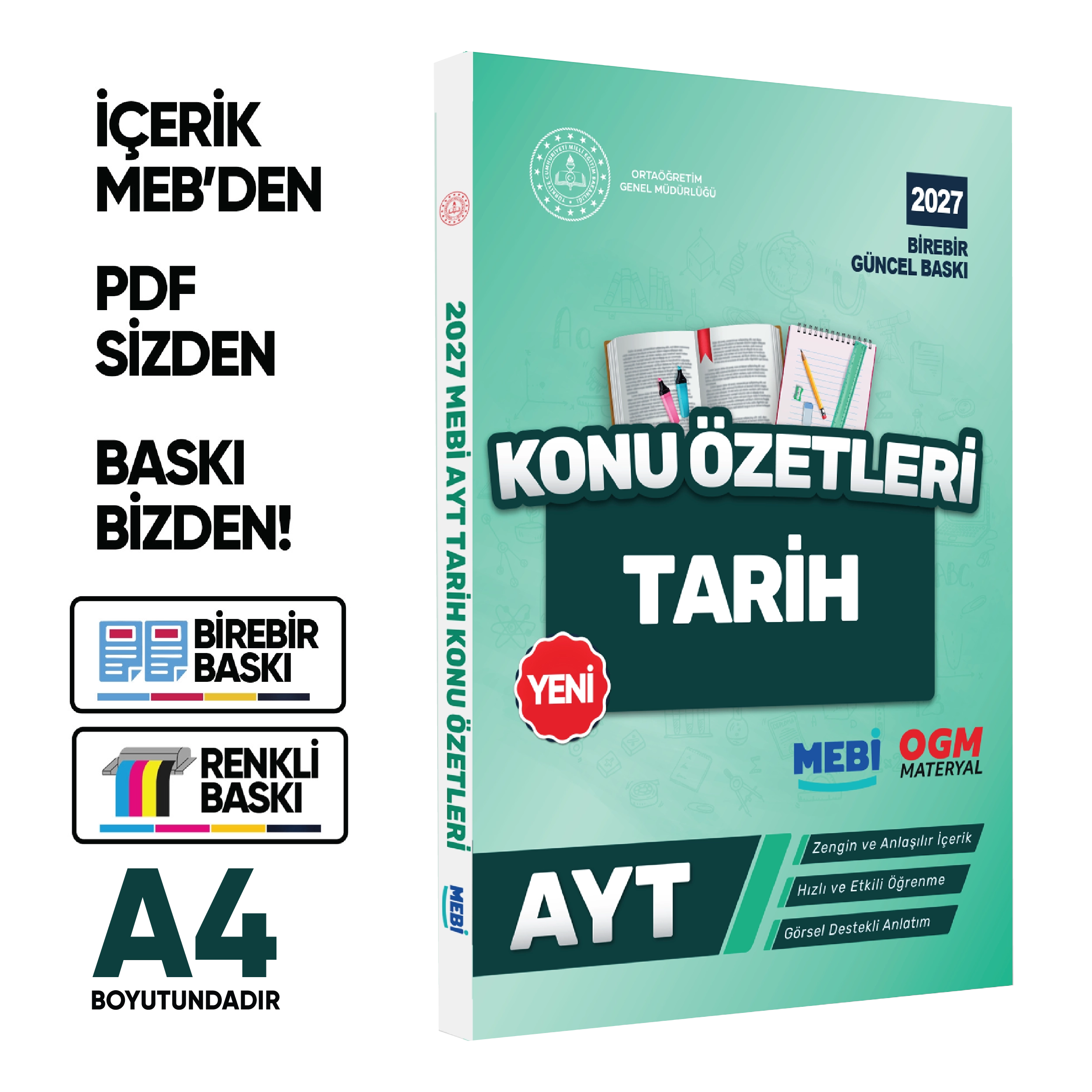 2027 YKS-AYT MEBİ-OGM Tarih Pratik Konu Özet Kitabı RENKLİ A4 Boyut Görsel Destekli BASKI ÜCRETİ