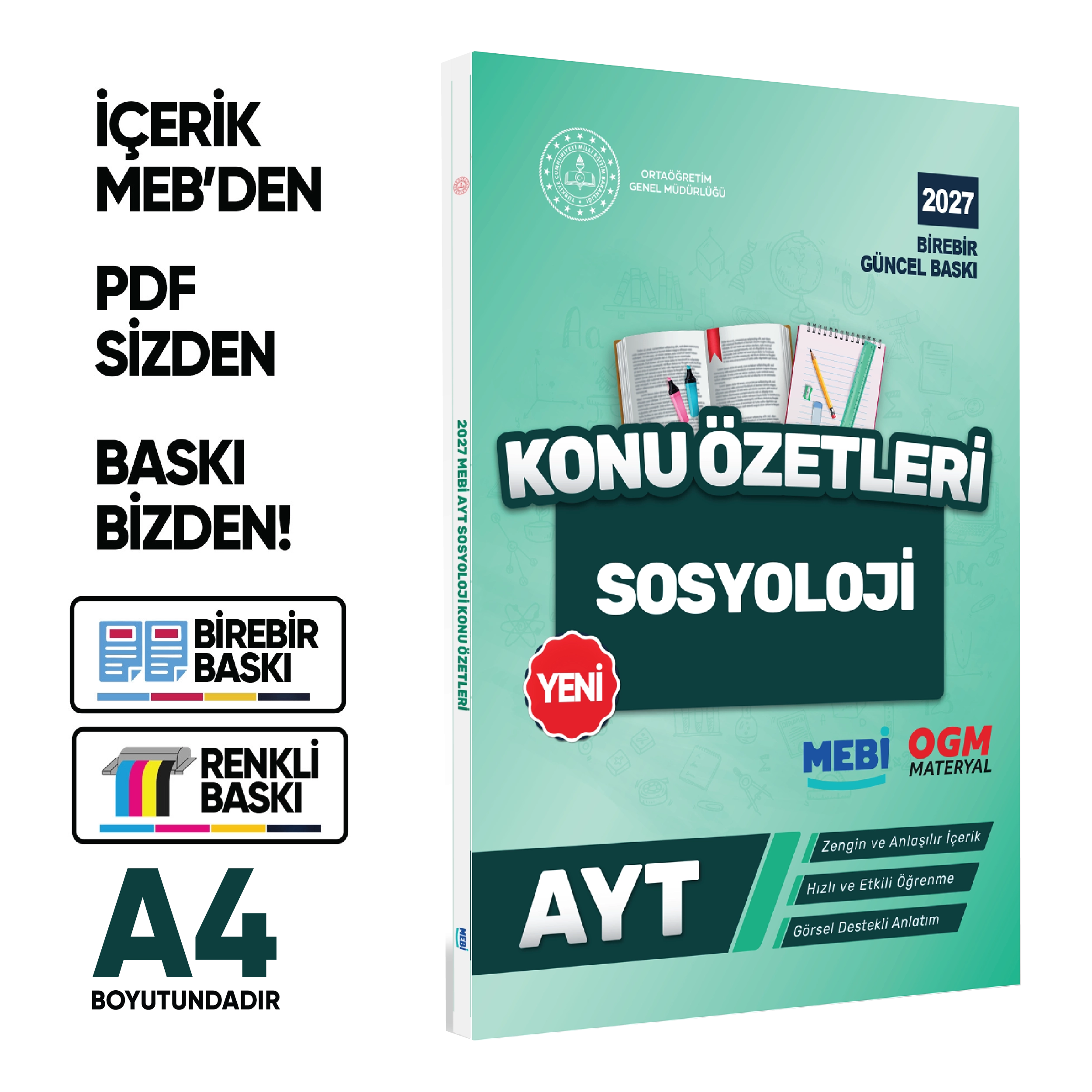 2027 YKS-AYT MEBİ-OGM Pratik Konu Özet Kitap SETİ RENKLİ A4 Boyut Görsel Destekli BASKI ÜCRETİ