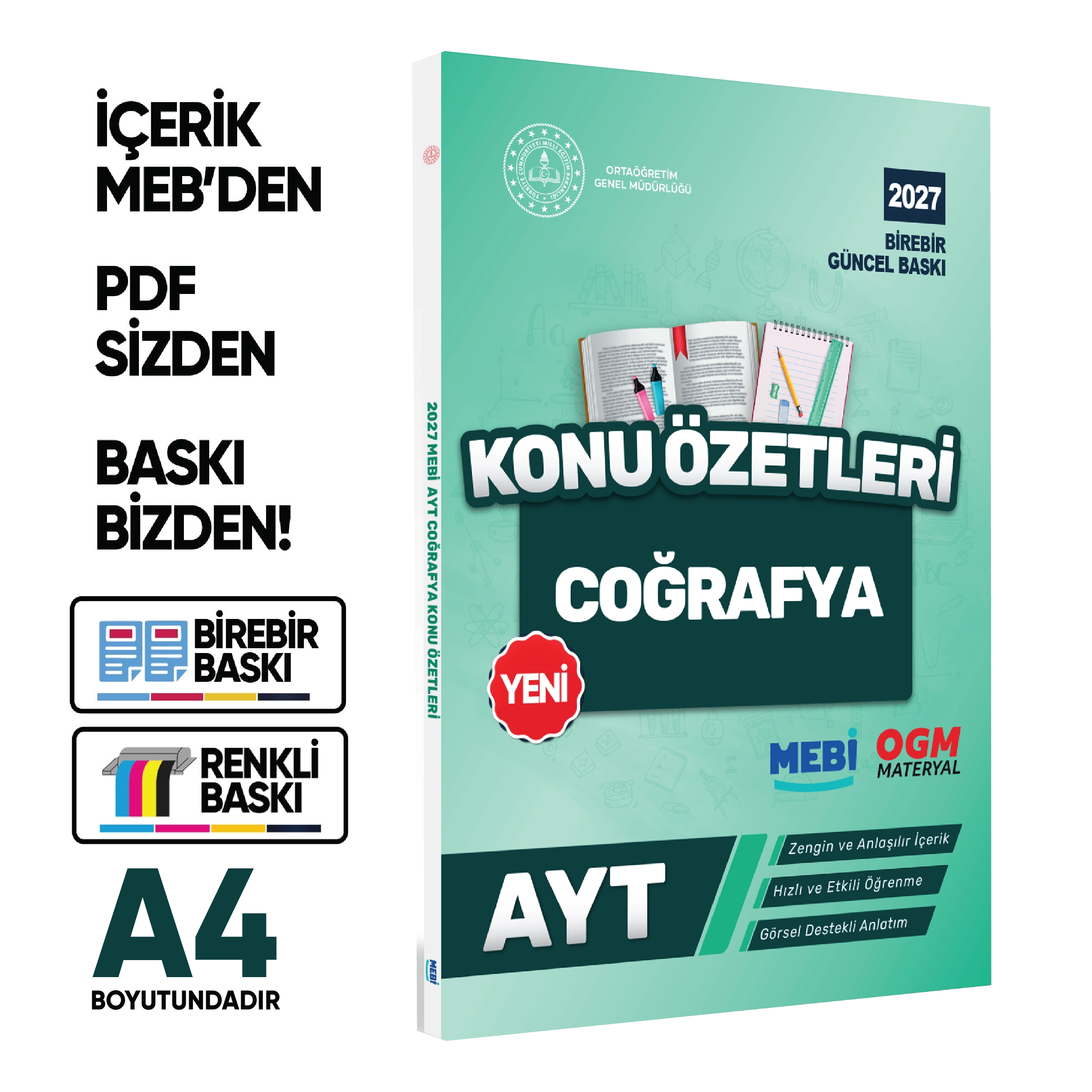 2027 YKS-AYT MEBİ-OGM Coğrafya Pratik Konu Özet Kitabı RENKLİ A4 Boyut Görsel Destekli BASKI ÜCRETİ