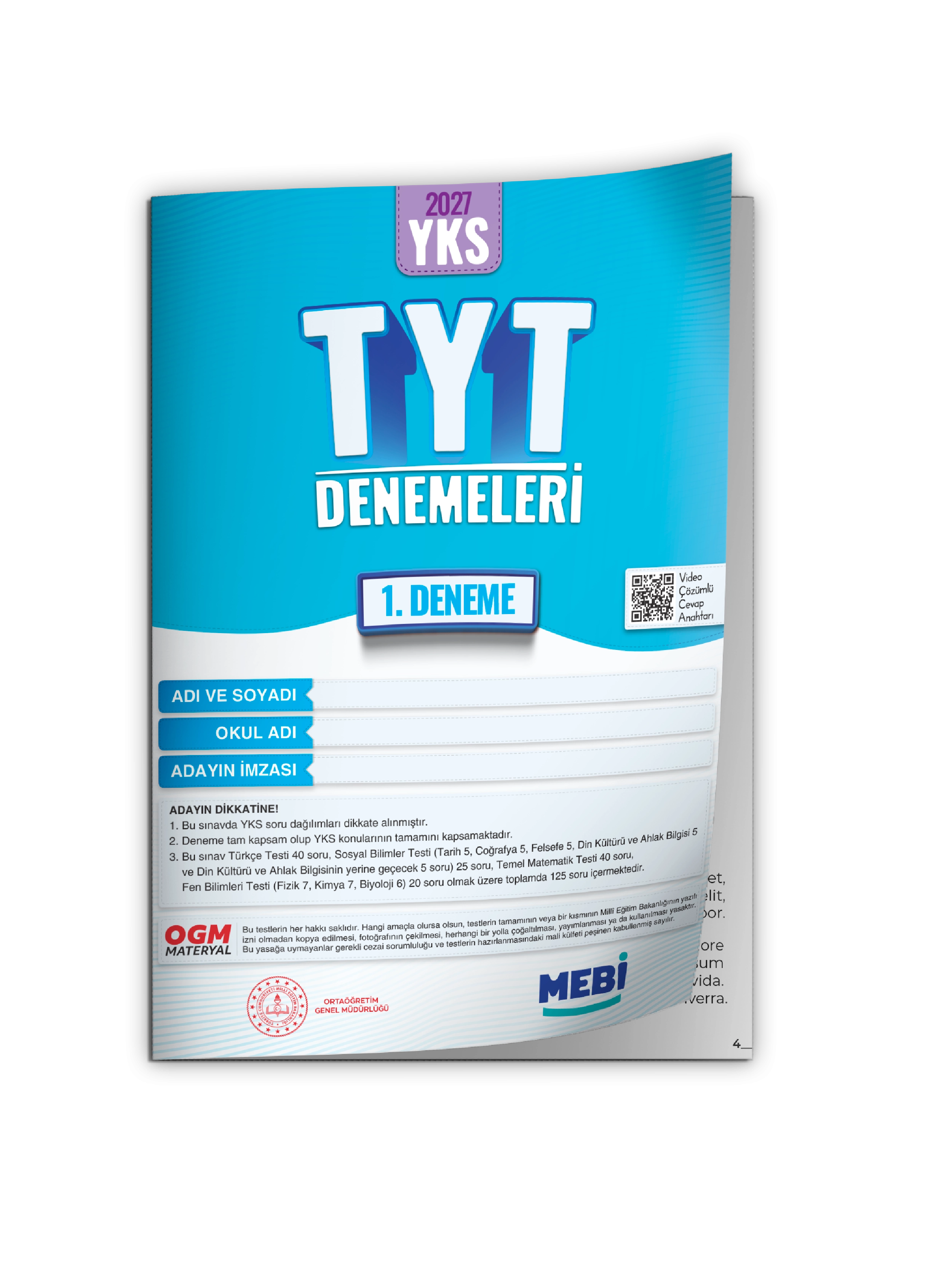 2027 YKS-TYT MEBi ONLİNE Türkiye Geneli 1. Deneme  Büyük Boy RENKLİ BASKI ÜCRETİ