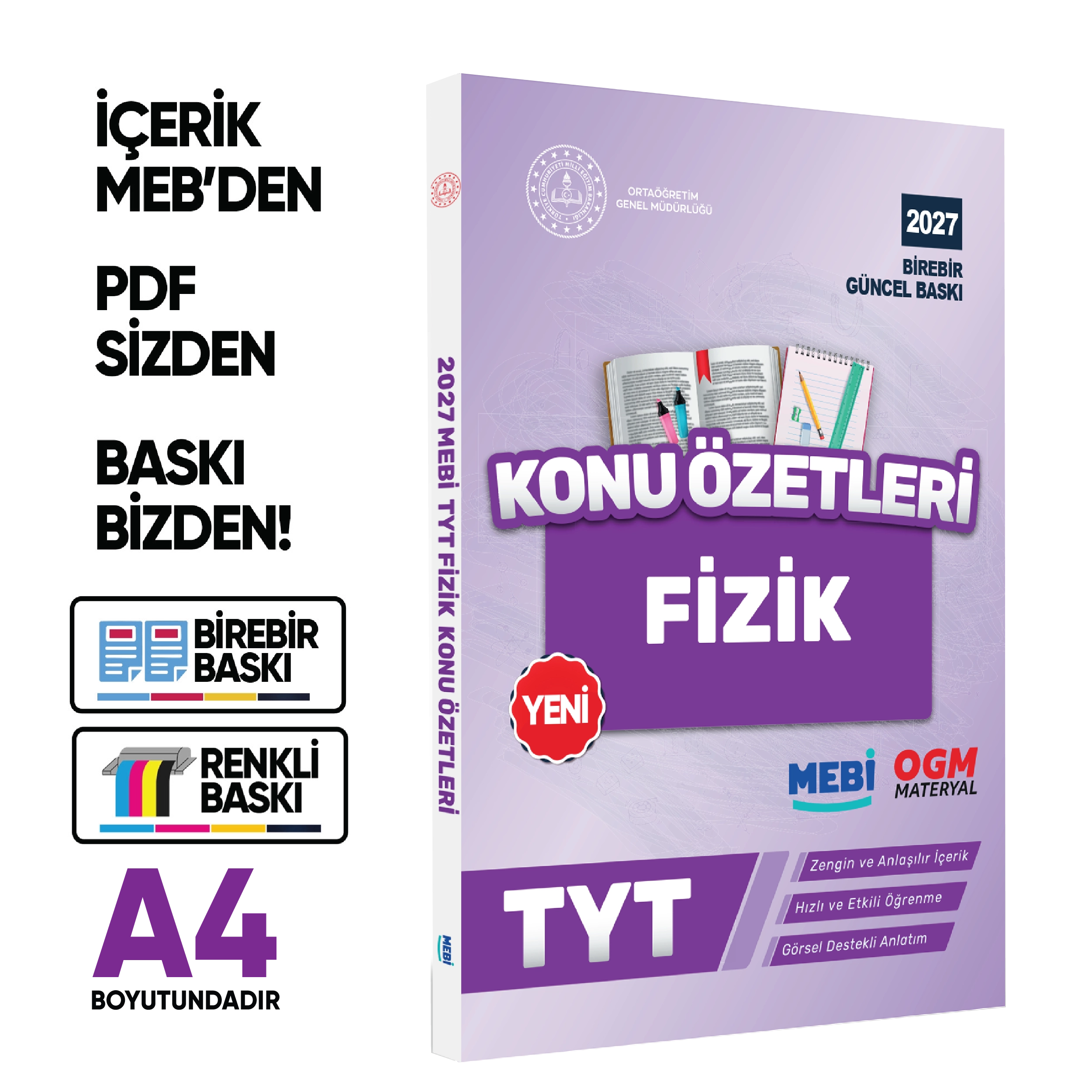 2027 YKS-TYT MEBİ-OGM Pratik Konu Özet Kitap SETİ RENKLİ A4 Boyut Görsel Destekli BASKI ÜCRETİ