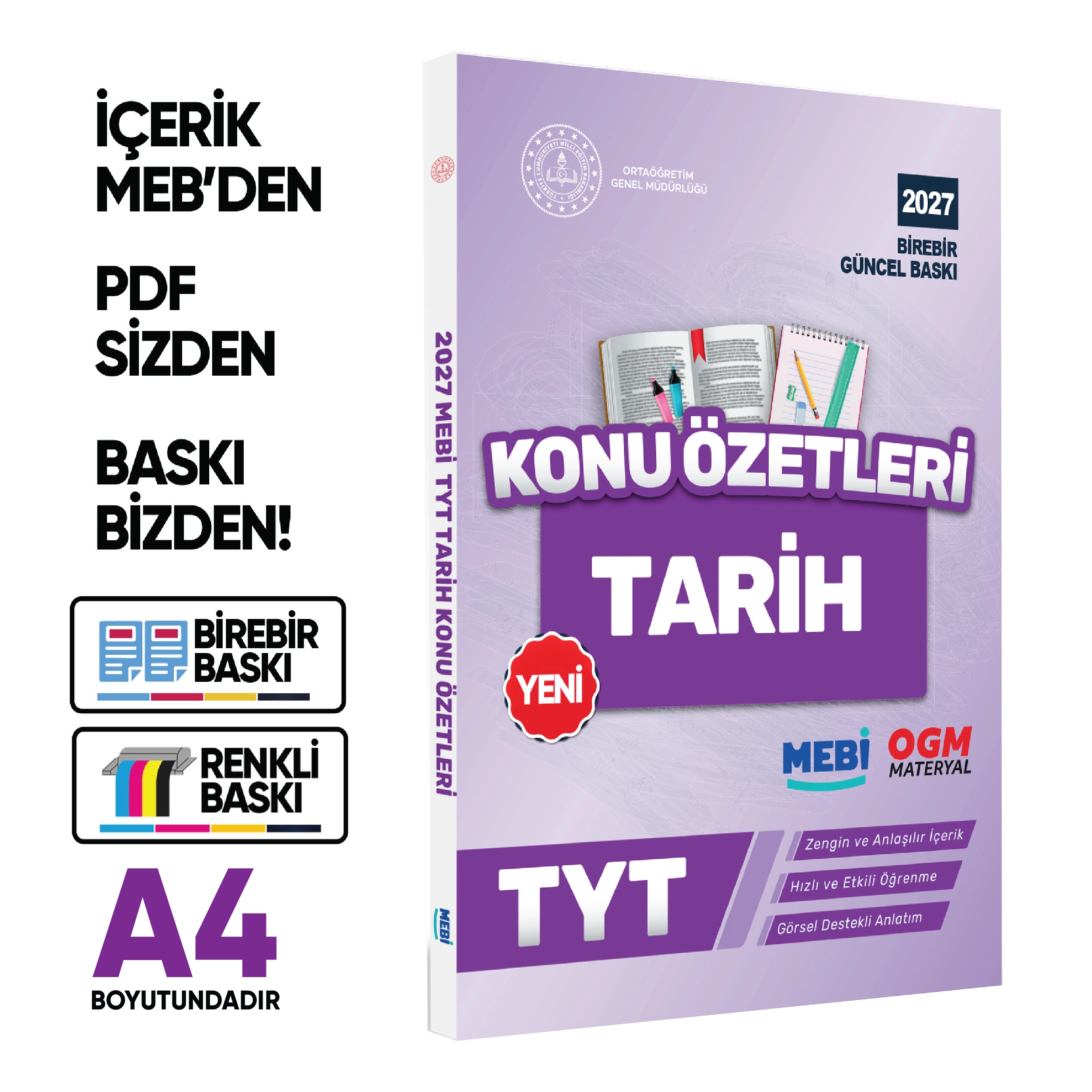 2027 YKS-TYT MEBİ-OGM Pratik Konu Özet Kitap SETİ RENKLİ A4 Boyut Görsel Destekli BASKI ÜCRETİ