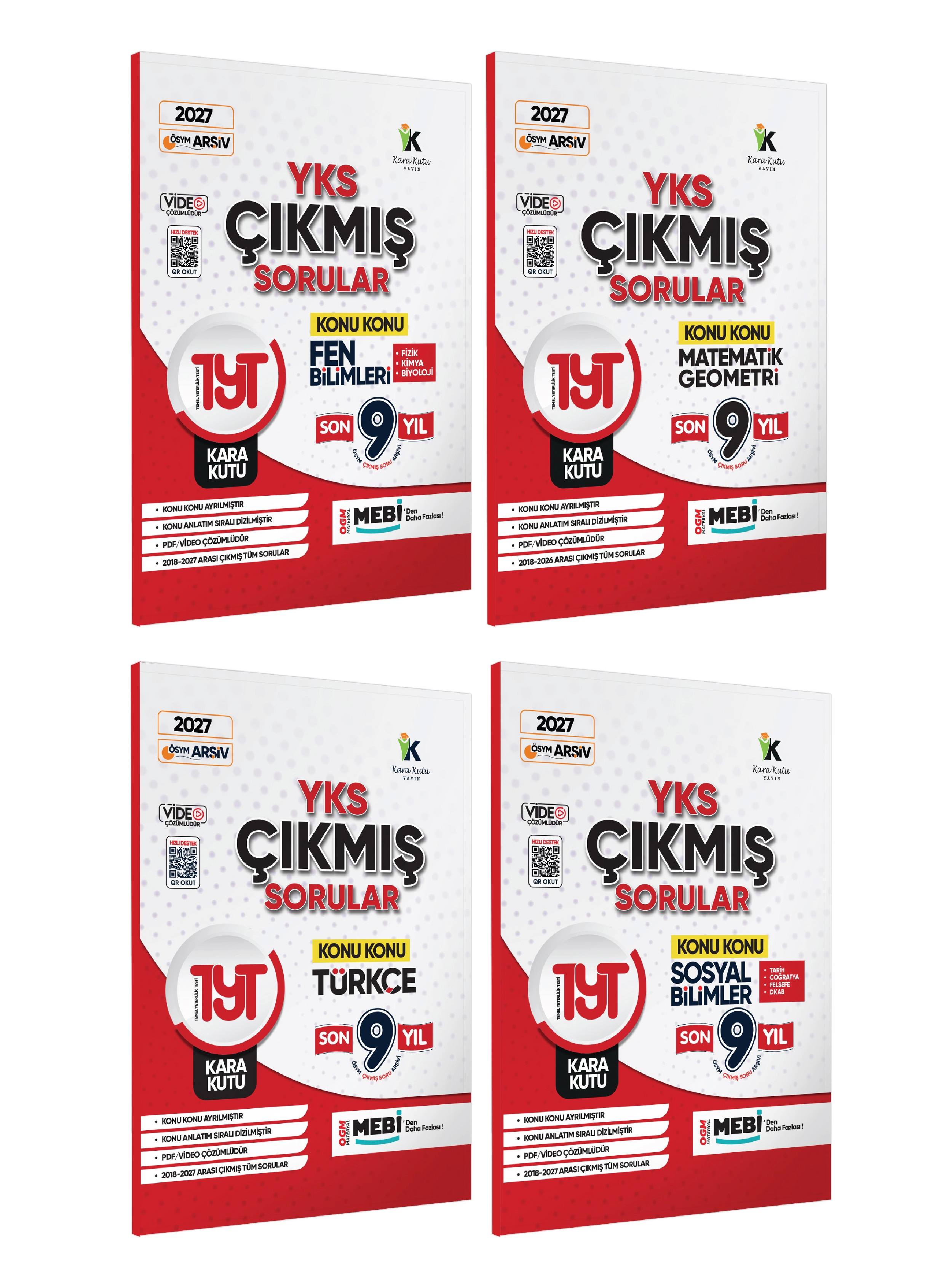 2027 YKS-TYT Tüm Dersler Çıkmış Soru Bankası Kara Kutu 4lü Set Konu Konu Son 9 Yıl Video/PDF Çözümlü