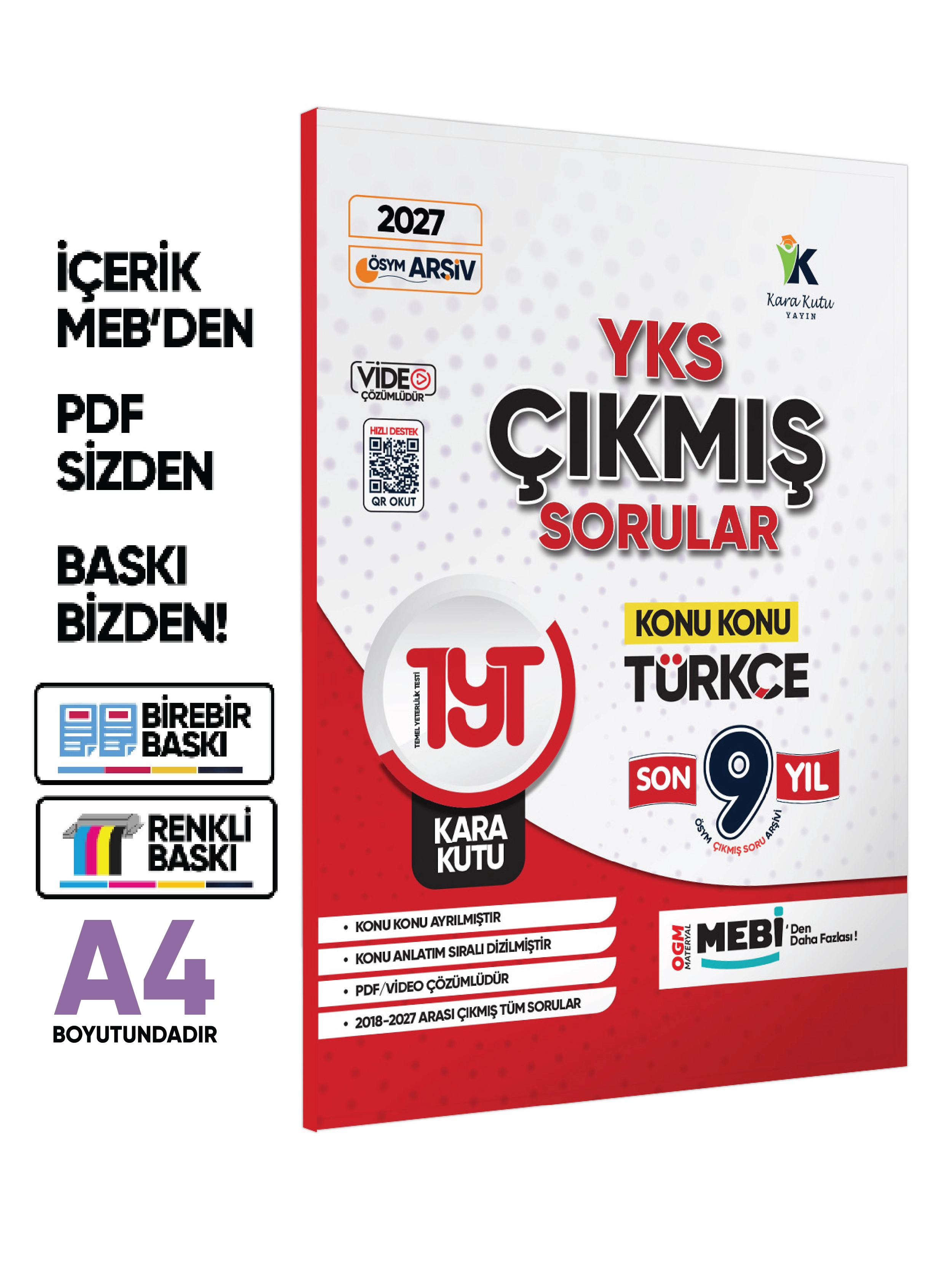 2027 YKS-TYT Tüm Dersler Çıkmış Soru Bankası Kara Kutu 4lü Set Konu Konu Son 9 Yıl Video/PDF Çözümlü