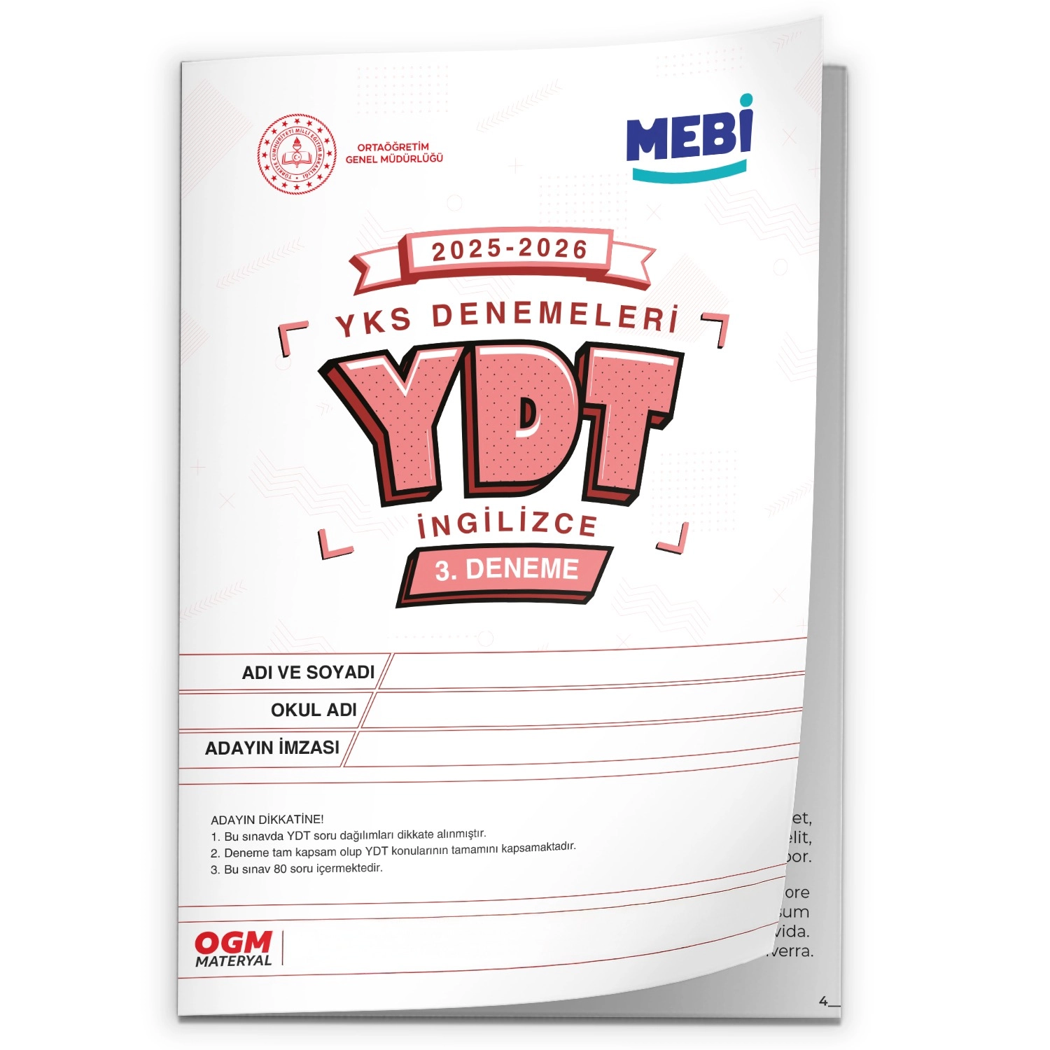 2026 YKS-YDT İNGİLİZCE MEBİ OGM Güncel Seri Online Deneme 12li SET BASKI ÜCRETİ