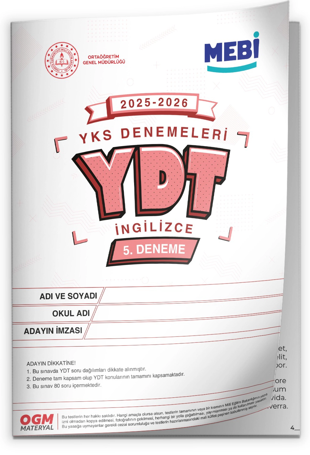 2026 YKS-YDT İNGİLİZCE MEBİ OGM Güncel Seri Online Deneme 12li SET BASKI ÜCRETİ