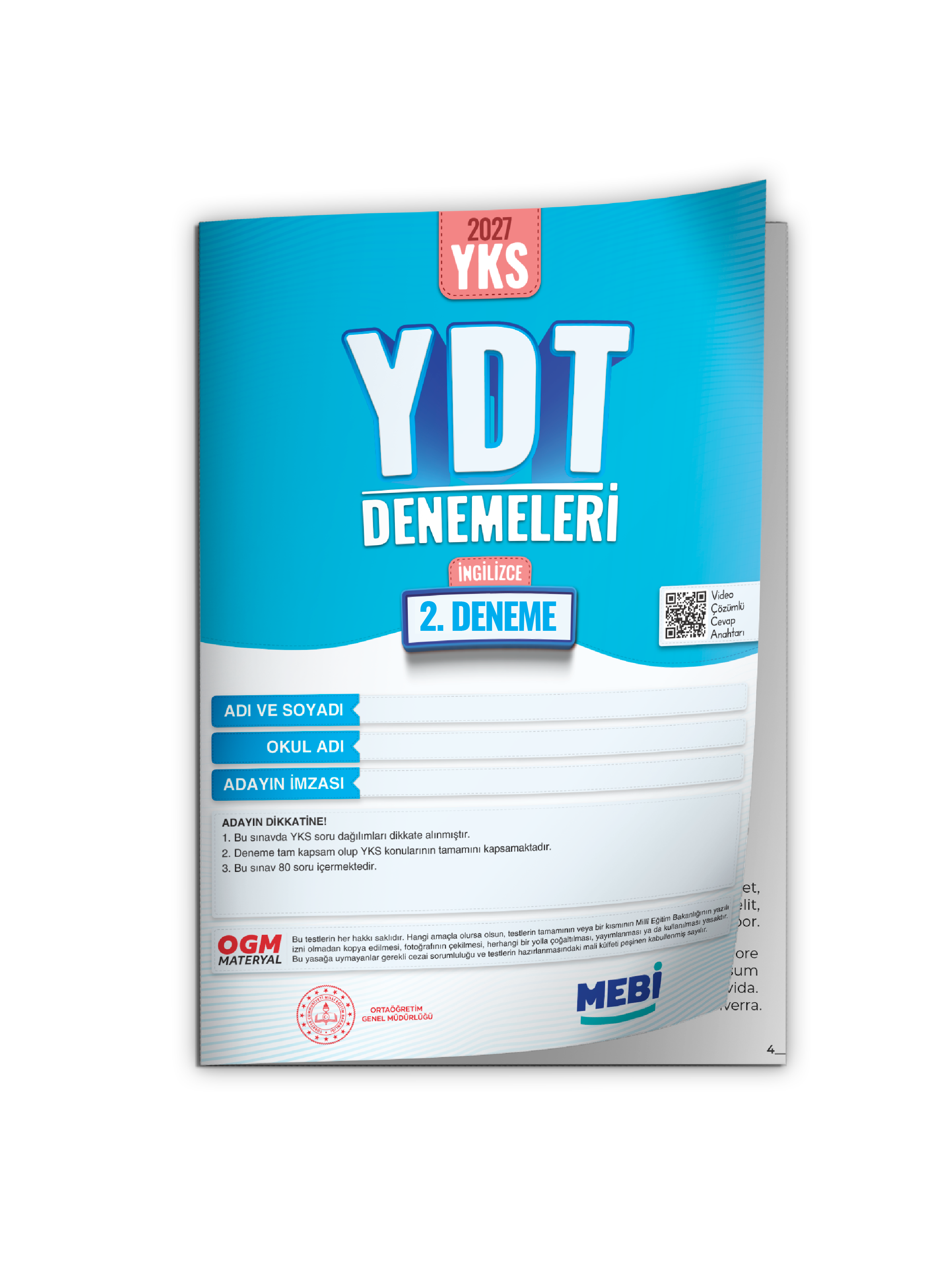 2027 YDT İNGİLİZCE MEBi-OGM ONLİNE Türkiye Geneli 2. Deneme Büyük Boy RENKLİ BASKI ÜCRETİ